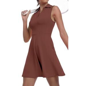 GGOV Womens Two Piece Tennis Golf Dress with Pockets Active Wear - Brown - Large